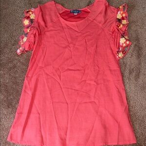 Truly Me Coral Dress with Floral Accents